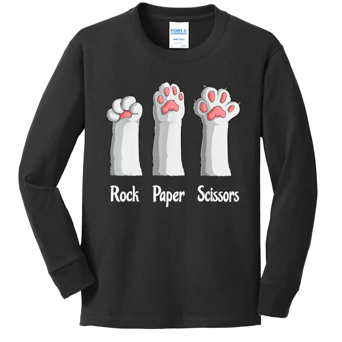 Funny Cat Rock Paper Scissors Hand Game Cute Paw Kitten Kids Long Sleeve Shirt