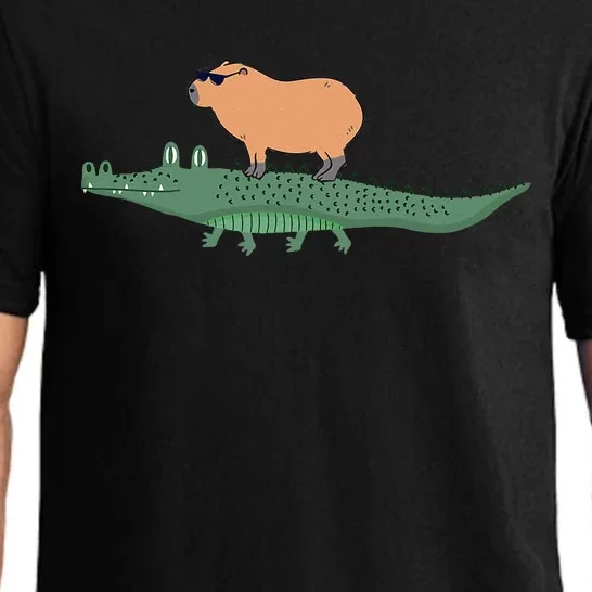 Funny Capybara Riding On A Crocodile Pajama Set