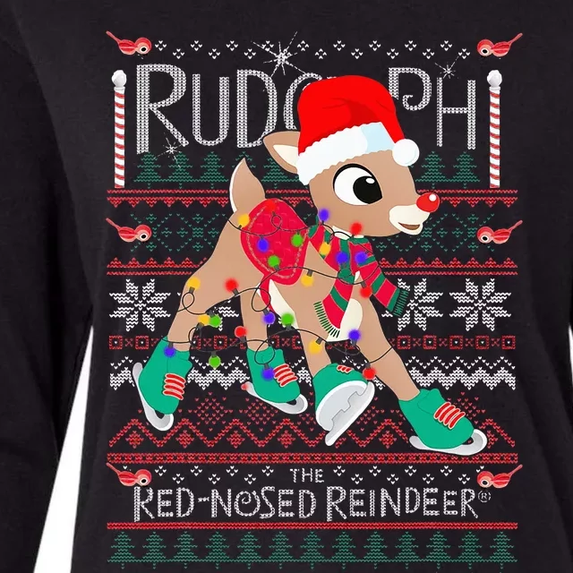 Funny Cute Rudolph The Red Nosed Reindeer Christmas tree Womens Cotton Relaxed Long Sleeve T-Shirt