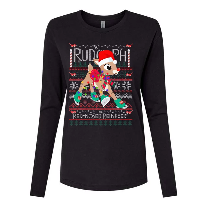 Funny Cute Rudolph The Red Nosed Reindeer Christmas tree Womens Cotton Relaxed Long Sleeve T-Shirt