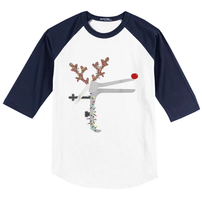 Funny Christmas Reindeer Speculum Nurse L&D Nursing Xmas Baseball Sleeve Shirt