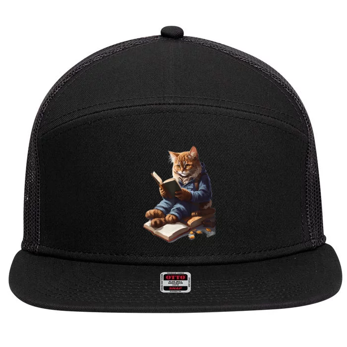 Funny Cats Reading A Book Graphic Cat Kitten Lovers 7 Panel Mesh Trucker Snapback Hat