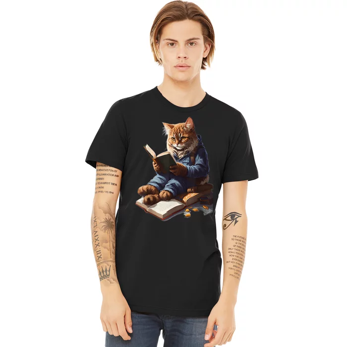 Funny Cats Reading A Book Graphic Cat Kitten Lovers Premium T-Shirt