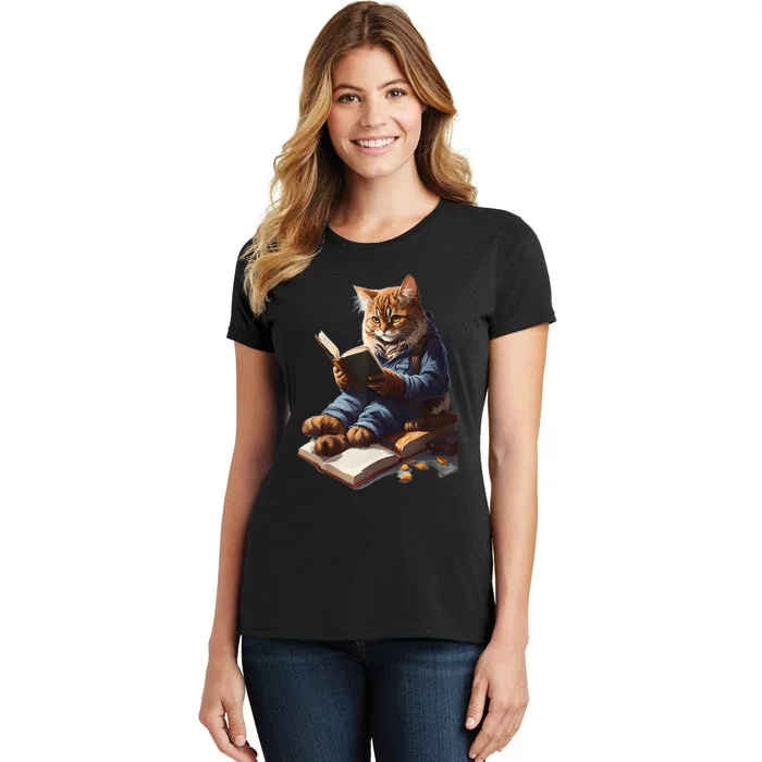 Funny Cats Reading A Book Graphic Cat Kitten Lovers Women's T-Shirt