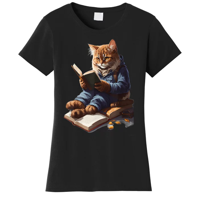 Funny Cats Reading A Book Graphic Cat Kitten Lovers Women's T-Shirt