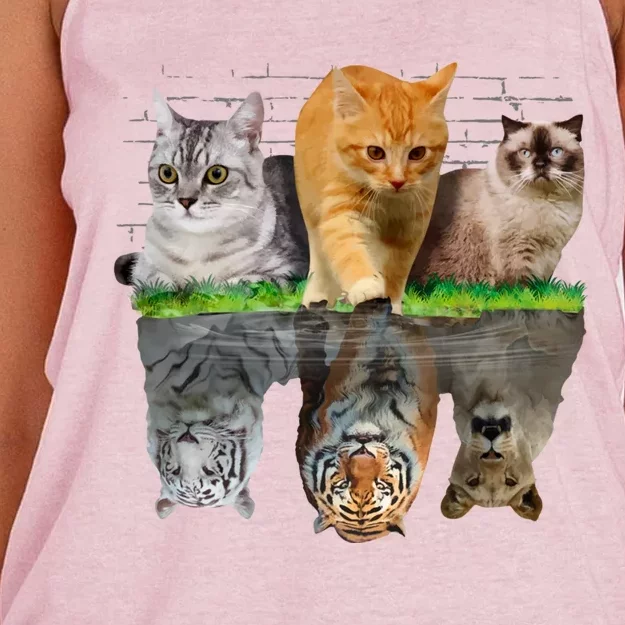 Fun Cat Reflection Gift Design Idea Cute Gift Women's Knotted Racerback Tank