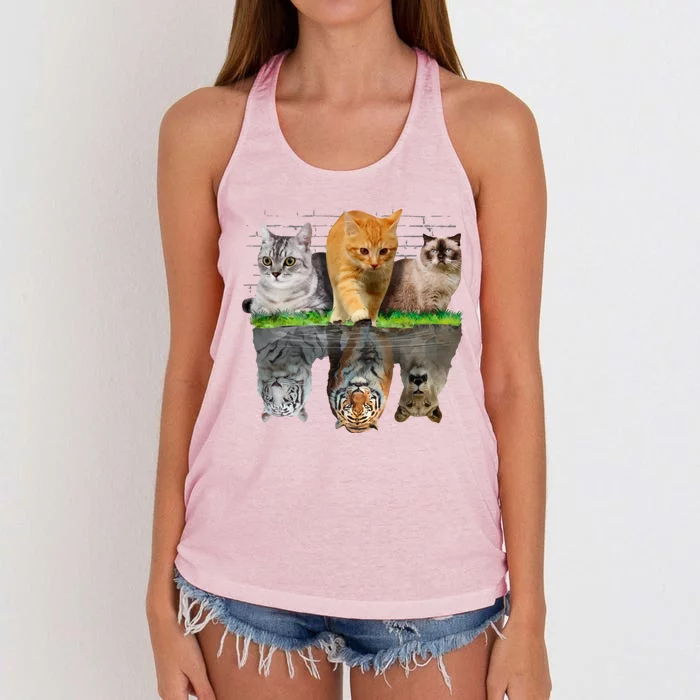 Fun Cat Reflection Gift Design Idea Cute Gift Women's Knotted Racerback Tank