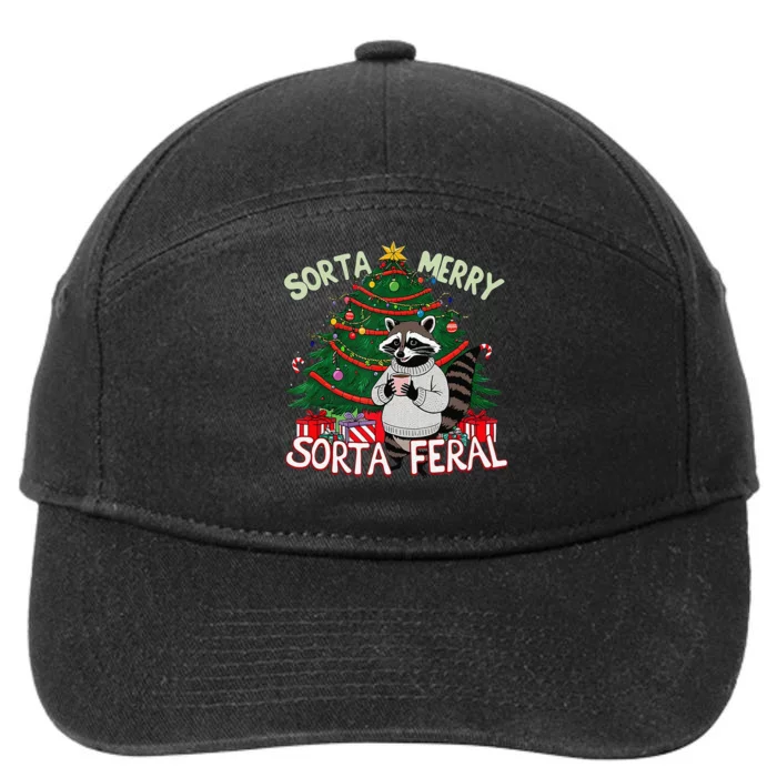 Funny Christmas Raccoon Sorta Merry Sorta Santa Feral Xmas 7-Panel Snapback Hat