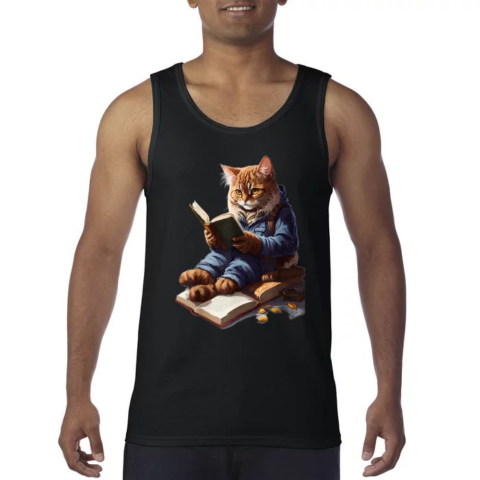 Funny Cats Reading A Book Graphic Cat Kitten Lovers Tank Top