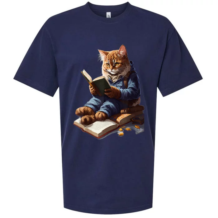 Funny Cats Reading A Book Graphic Cat Kitten Lovers Sueded Cloud Jersey T-Shirt