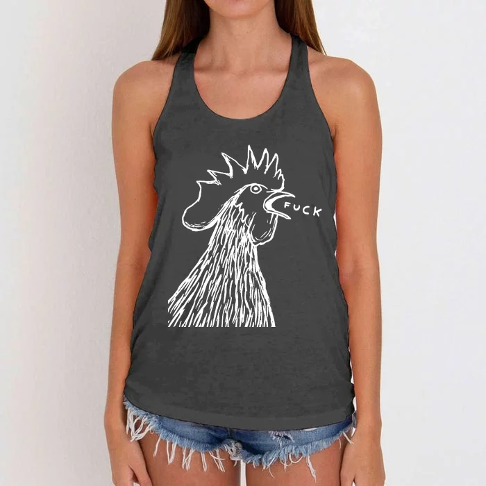 Funny Chicken Rooster Saying Fuck Women's Knotted Racerback Tank