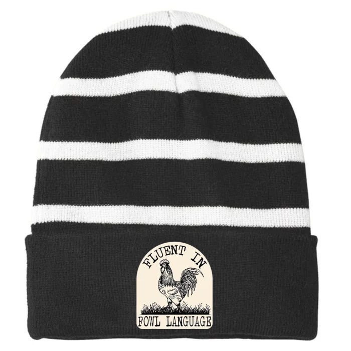 Funny Chicken Retro Vintage Fluent In Fowl Language Striped Beanie with Solid Band