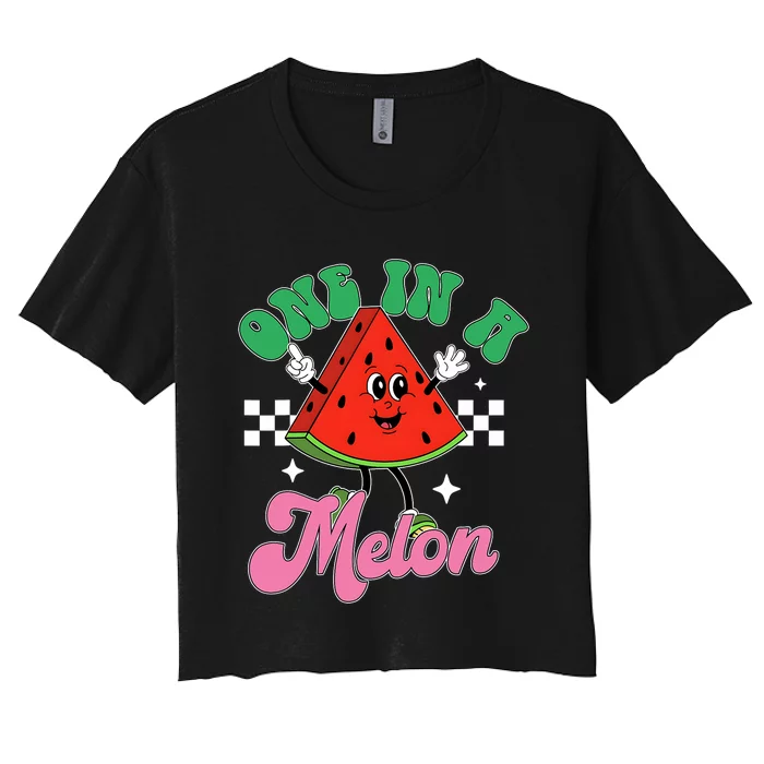 Funny Cute Retro Watermelon One In A Melon Summer Vacation Women's Crop Top Tee