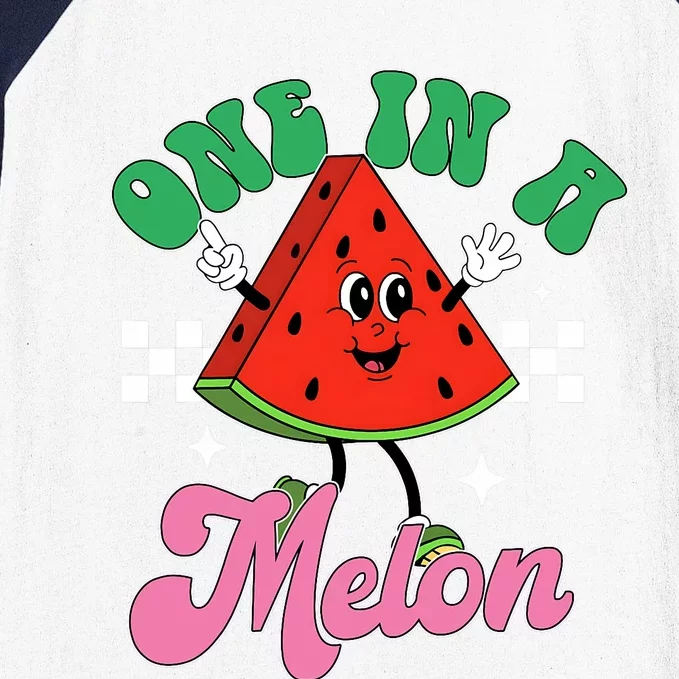 Funny Cute Retro Watermelon One In A Melon Summer Vacation Baseball Sleeve Shirt