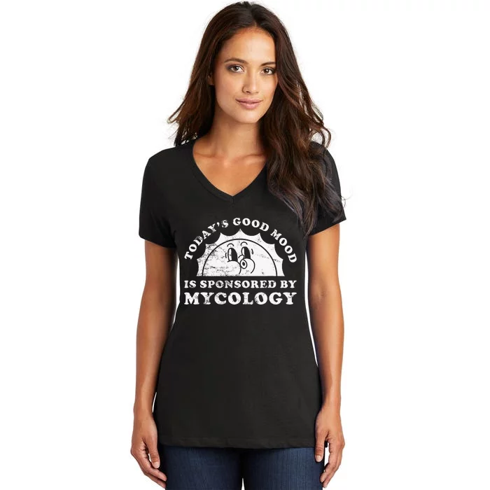 Funny Cute Retro Vintage Mycology Or Fungi Mushrooms Women's V-Neck T-Shirt