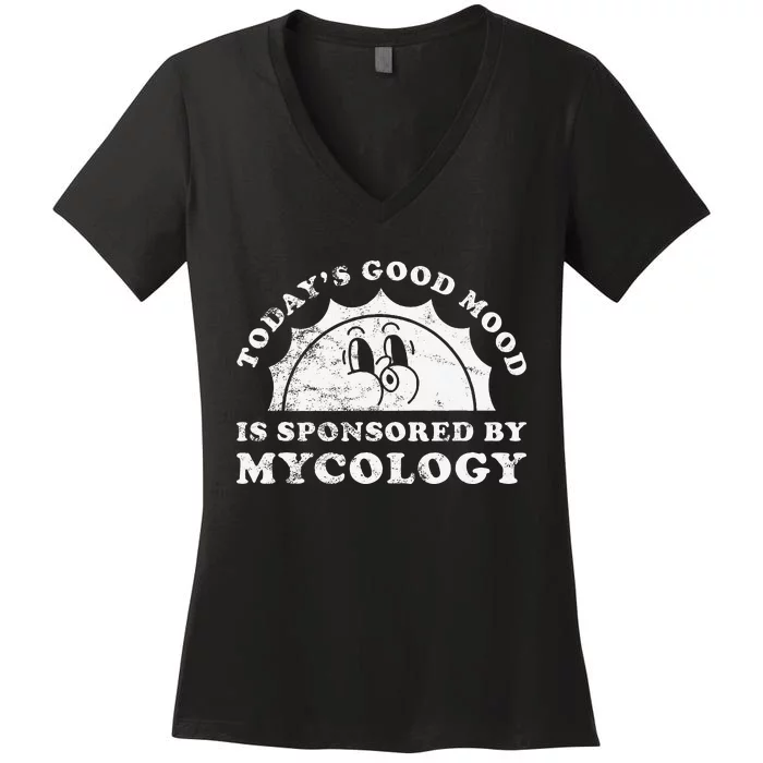 Funny Cute Retro Vintage Mycology Or Fungi Mushrooms Women's V-Neck T-Shirt