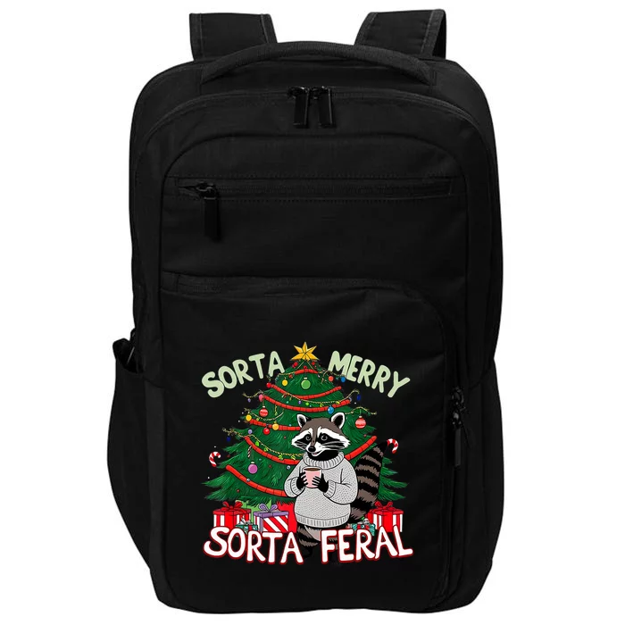 Funny Christmas Raccoon Sorta Merry Sorta Santa Feral Xmas Impact Tech Backpack