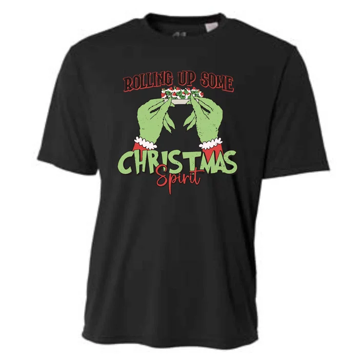 Funny Christmas Rollin Up Some Christmas Spirt Cooling Performance Crew T-Shirt