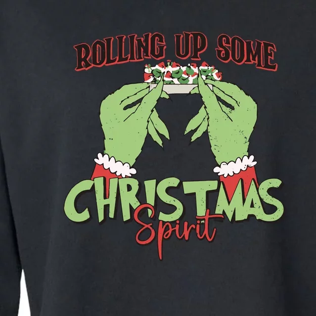 Funny Christmas Rollin Up Some Christmas Spirt Cropped Pullover Crew