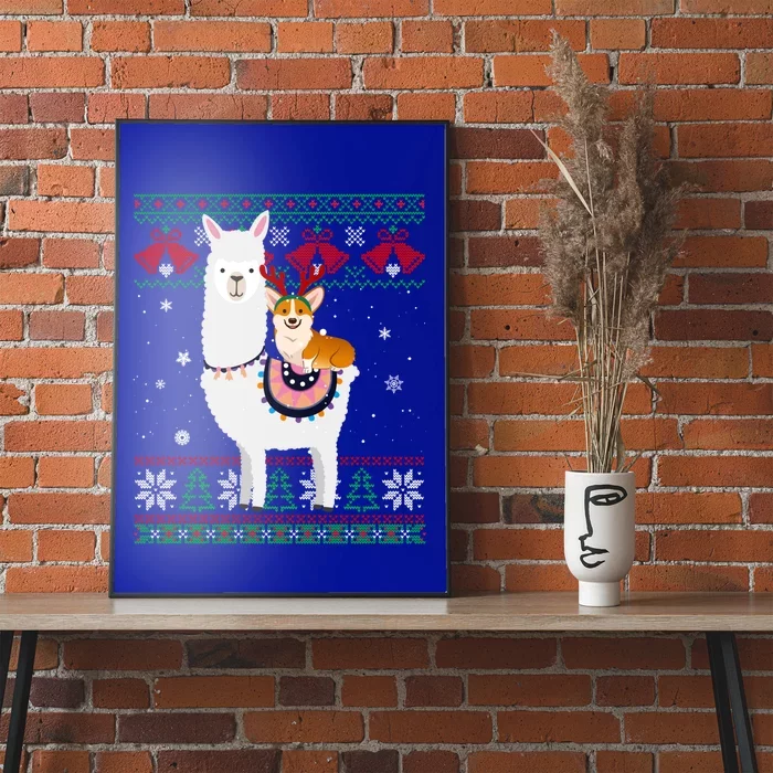 Funny Corgi Riding Llama Christmas Funny Gift Corgi Xmas Ugly Cute Gift Poster