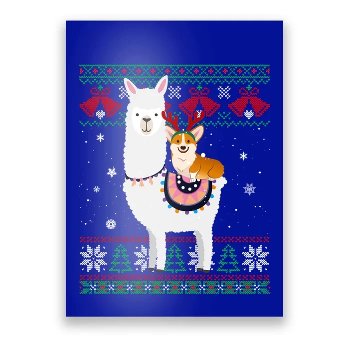 Funny Corgi Riding Llama Christmas Funny Gift Corgi Xmas Ugly Cute Gift Poster