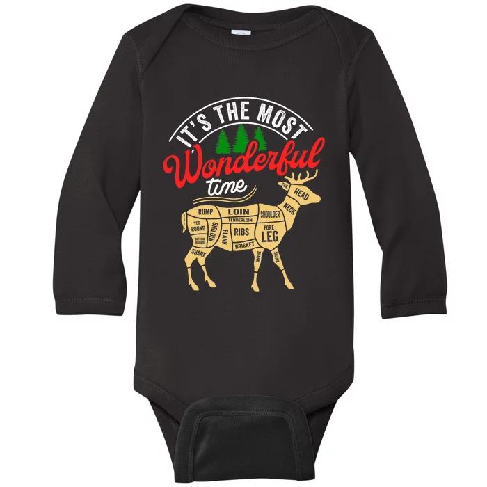 Funny Christmas Reindeer Hunter Deer Meat Hunting Gifts Baby Long Sleeve Bodysuit