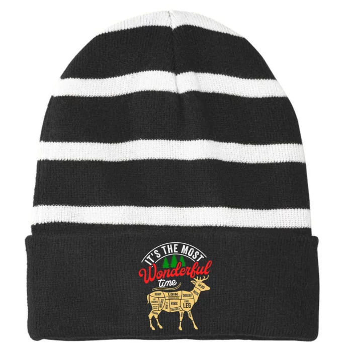 Funny Christmas Reindeer Hunter Deer Meat Hunting Gifts Striped Beanie with Solid Band