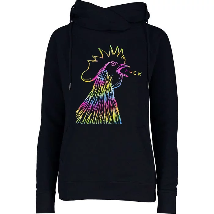 Funny Chicken Rooster Saying Fuck Tie Dye Womens Funnel Neck Pullover Hood