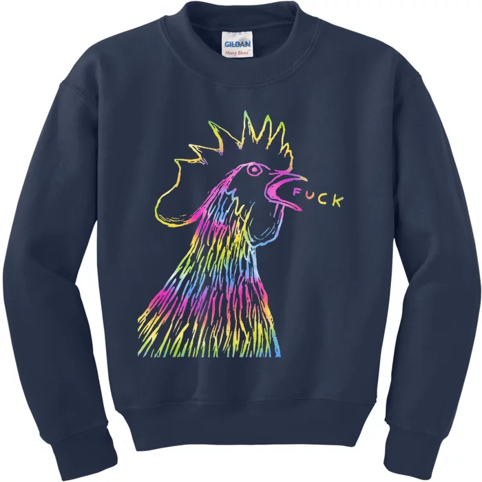 Funny Chicken Rooster Saying Fuck Tie Dye Kids Sweatshirt