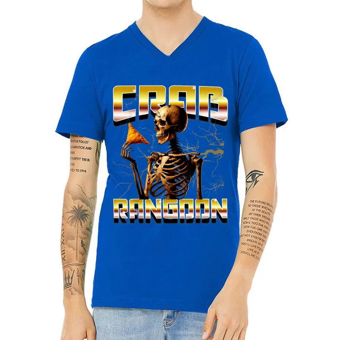 Funny Crab Rangoon Bootleg Rap Aesthetic Goons Meme Skeleton V-Neck T-Shirt