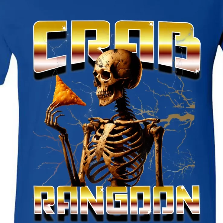 Funny Crab Rangoon Bootleg Rap Aesthetic Goons Meme Skeleton V-Neck T-Shirt