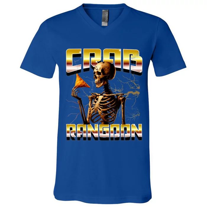 Funny Crab Rangoon Bootleg Rap Aesthetic Goons Meme Skeleton V-Neck T-Shirt