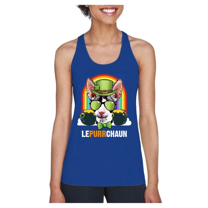 Funny Cornish Rex Cat Lepurrchaun St Patricks Day Gift Women's Racerback Tank