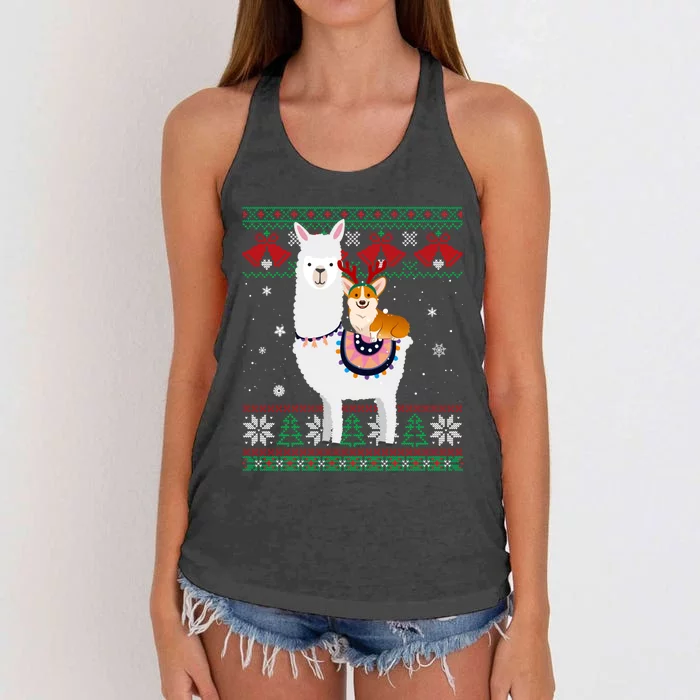 Funny Corgi Riding Llama Christmas Gifts Corgi Xmas ugly Women's Knotted Racerback Tank