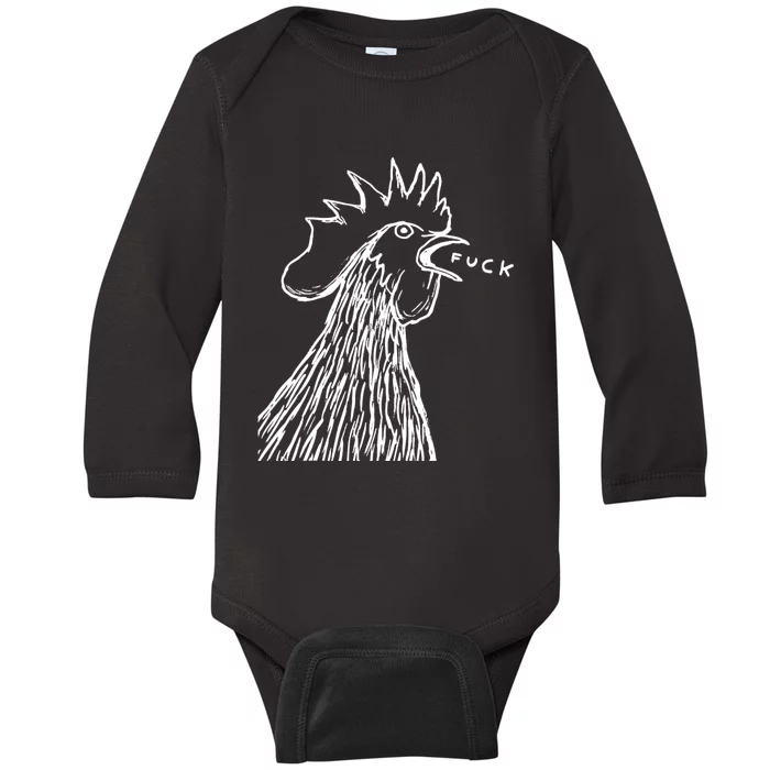 Funny Chicken Rooster Saying Fuck Baby Long Sleeve Bodysuit