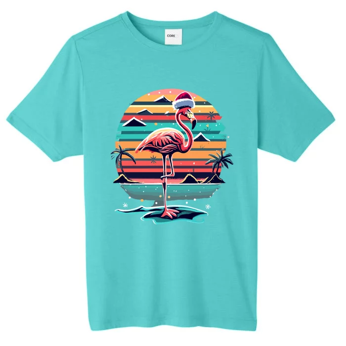 Flamingo Christmas Retro Sunset Vintage Xmas Gift ChromaSoft Performance T-Shirt