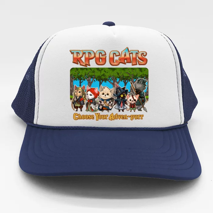 Funny Cute RPG Cats Choose Your Advenpurr Trucker Hat