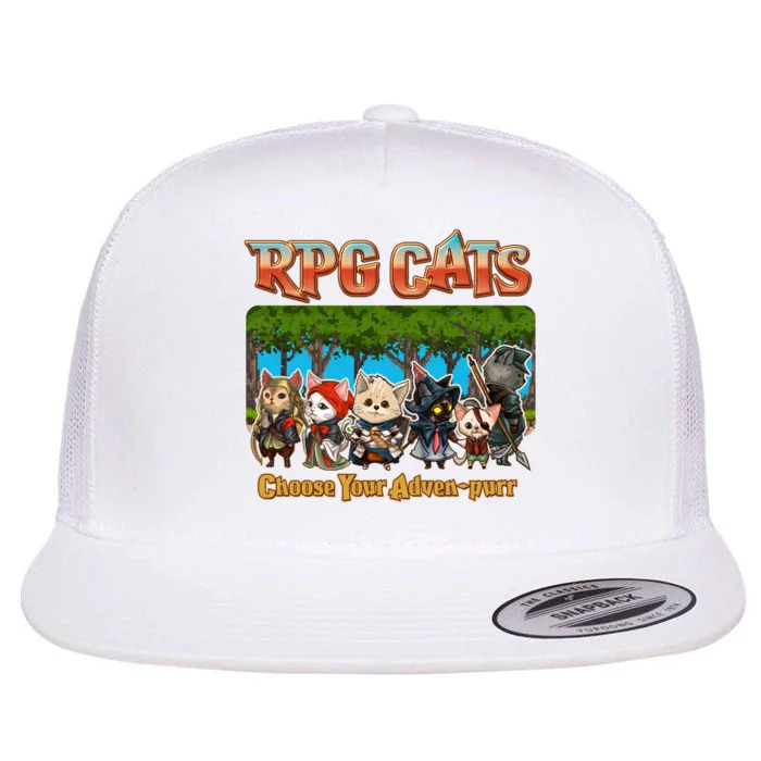 Funny Cute RPG Cats Choose Your Advenpurr Flat Bill Trucker Hat