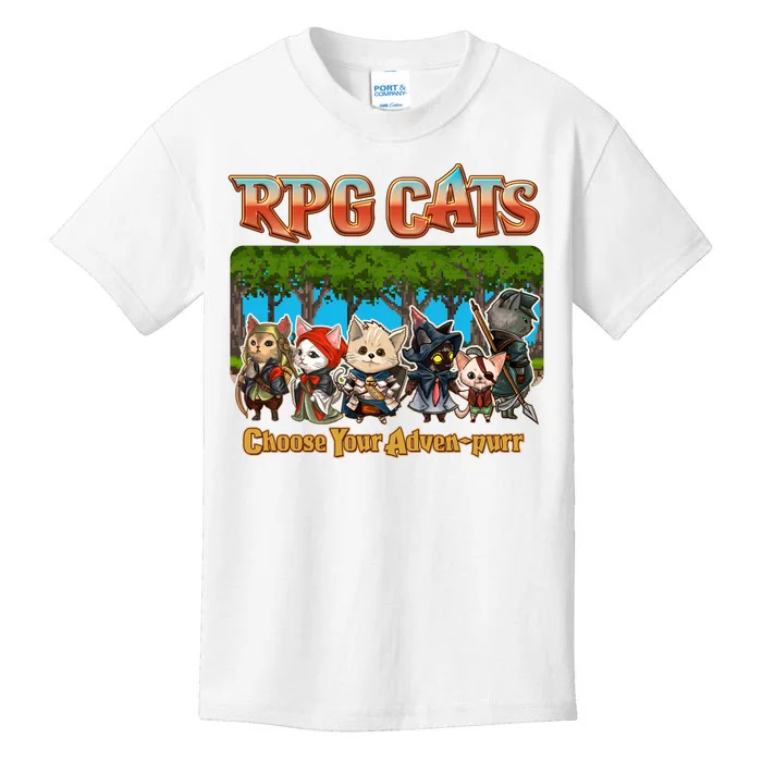 Funny Cute RPG Cats Choose Your Advenpurr Kids T-Shirt