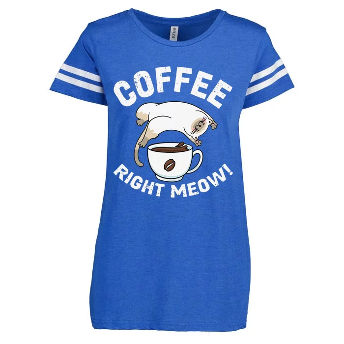 Funny Coffee Right Meow Cat Cute Enza Ladies Jersey Football T-Shirt