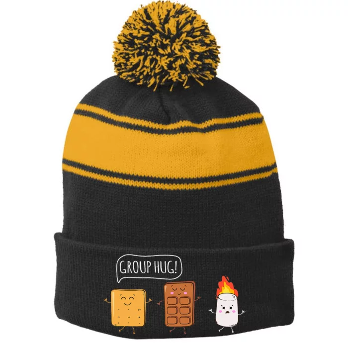 Funny Camping Roasting Bonfire Adventure Stripe Pom Pom Beanie