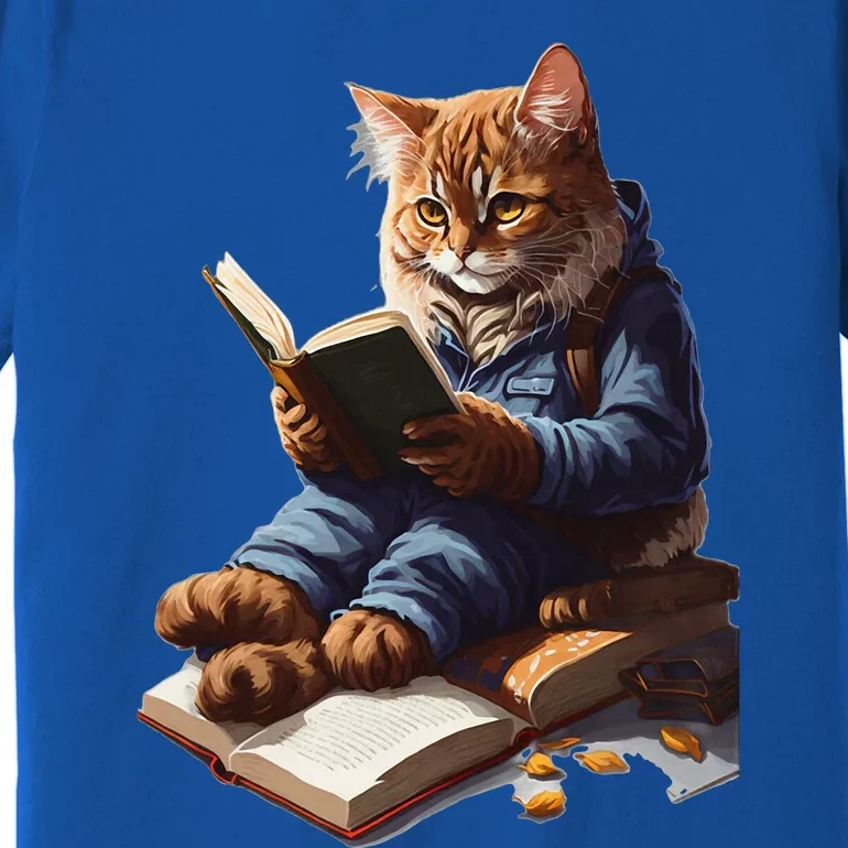 Funny Cats Reading A Book Cat Kitten Lovers Premium T-Shirt