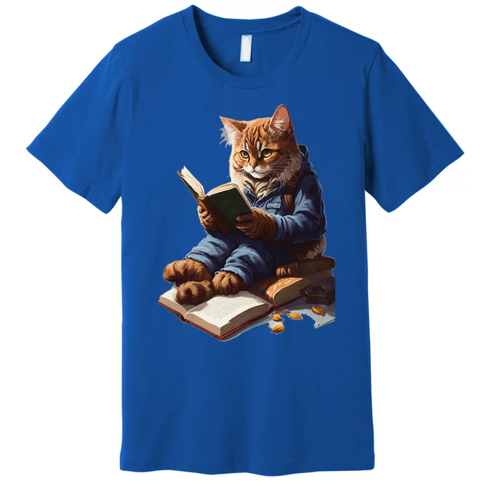 Funny Cats Reading A Book Cat Kitten Lovers Premium T-Shirt