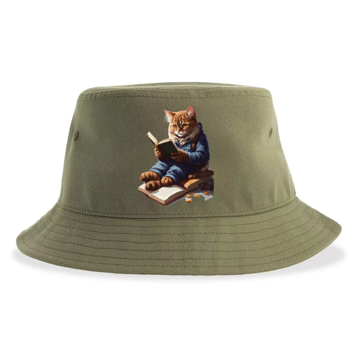 Funny Cats Reading A Book Cat Kitten Lovers Sustainable Bucket Hat