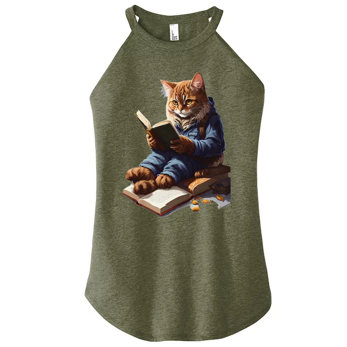 Funny Cats Reading A Book Cat Kitten Lovers Women’s Perfect Tri Rocker Tank