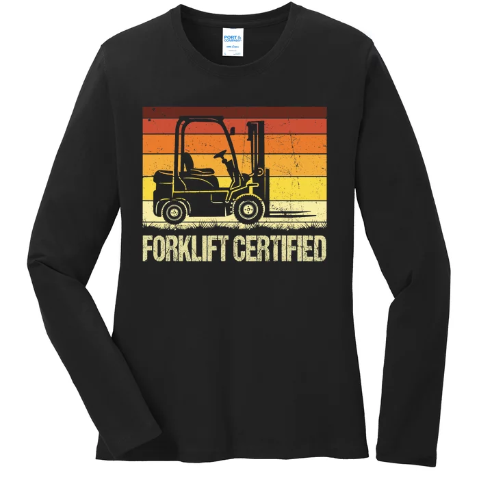 Forklift Certified Retro Forklift Operator Forklift Driver Ladies Long Sleeve Shirt