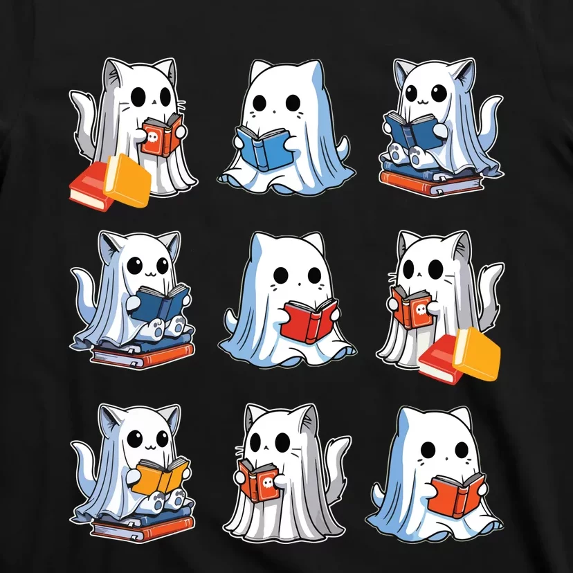 Funny Cats Reading Halloween Cute Cats Ghosts Reading Books T-Shirt