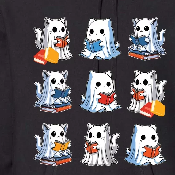 Funny Cats Reading Halloween Cute Cats Ghosts Reading Books Premium Hoodie