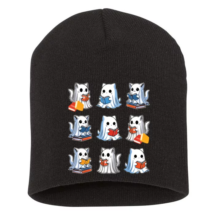 Funny Cats Reading Halloween Cute Cats Ghosts Reading Books Short Acrylic Beanie