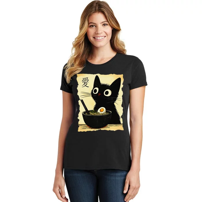 Funny Cat Ramen Japanese Kawaii Anime Cat Women's T-Shirt